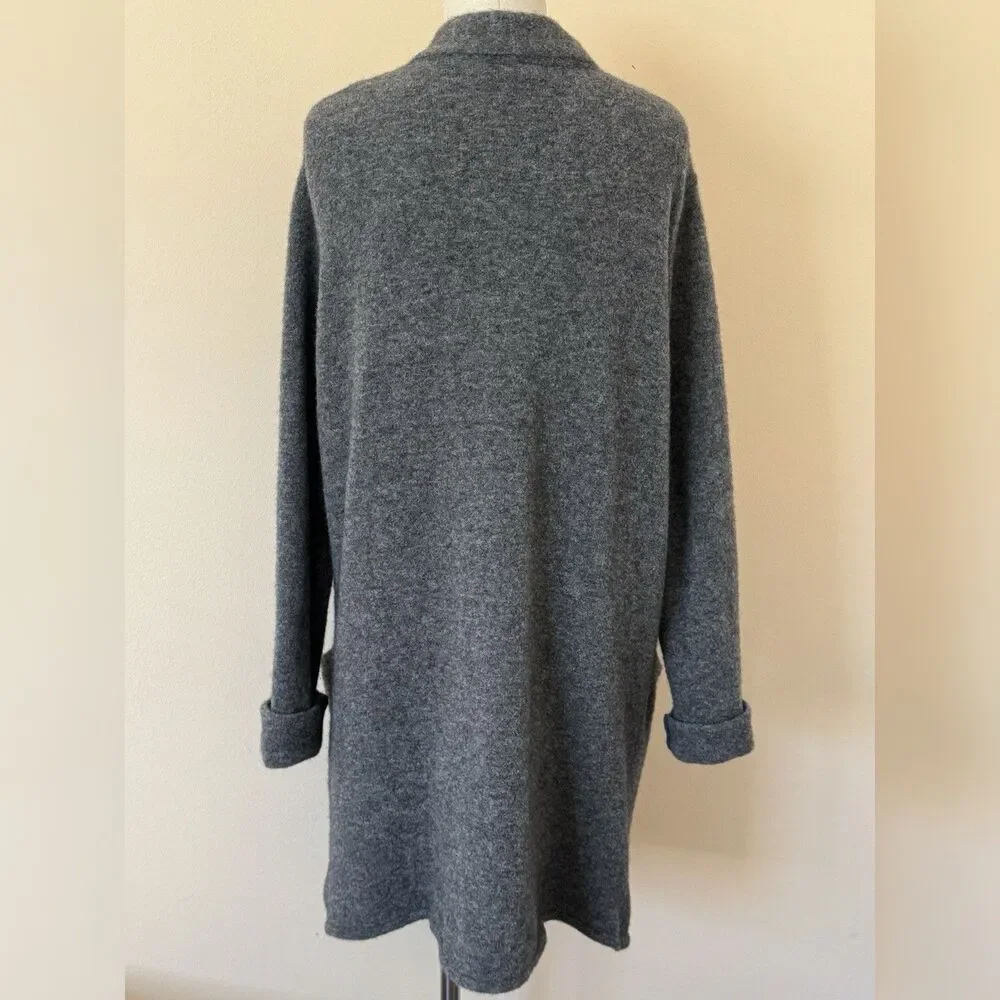 Jenni Kayne Cardigan Sweater Women Medium Tall Gray Lightweight Merino Wool Long